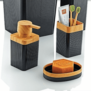 3 Pieces High Quality Acrylic Bathroom Decor Set (Black x Wood)