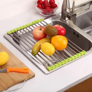 Over The Sink Roll-up Dish Drying Rack Sheet Pan Bottle Food Drainer Mat Strainer Basket Sieve Drainer