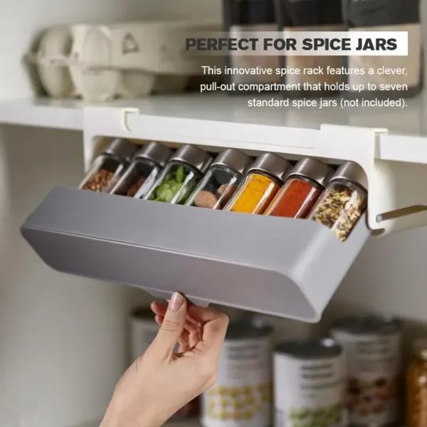 Self-adhesive Wall-mounted Under-Shelf Spice (Plastic Holder + 6 Plastic Flavoring Bottles)