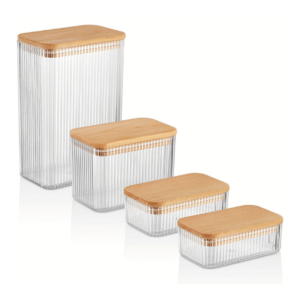 WELLINI™ Ivy Storage Box Set with Wood Lid 4 pcs ( 2,1L / 0,9L / 0,35L x 2 )