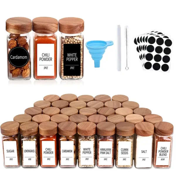 12 PCS Glass Spice Jars With Wood Cover