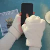 Cartoon Cute Cat Claw Paw Fingerless Gloves for Women Soft Plush Fluffy Mittens, Warm Bear Cat Costume Gloves - Image 3