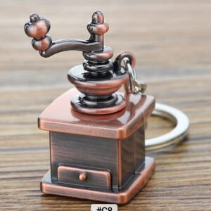 3D Metal Coffee Mill Keychain - Antique Coffee Grinder Keyring, Unique Coffee Lover Gift