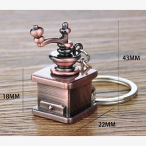 3D Metal Coffee Mill Keychain - Antique Coffee Grinder Keyring, Unique Coffee Lover Gift