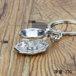 Coffee Cup Keychain - Cute Cup and Saucer Keyring Accessory for Coffee Lovers