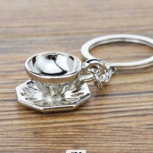 Coffee Cup Keychain - Cute Cup and Saucer Keyring Accessory for Coffee Lovers