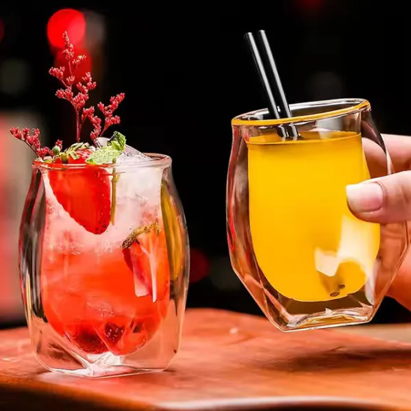 Creative Diamond-Shaped Whisky Glass – Heat-Resistant Double Wall Glass Cup for Coffee, Whisky & Beverages