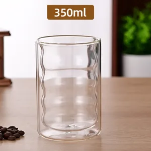 Creative Handmade Lead-free 350ml Wave Shape Double-walled Glass Coffee Cup – Stylish and Insulated Coffee Mug