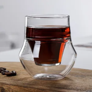 Custom Made Hand-blown Heat-resistant Japan Style Clear Double-wall Glass Drinking Mug