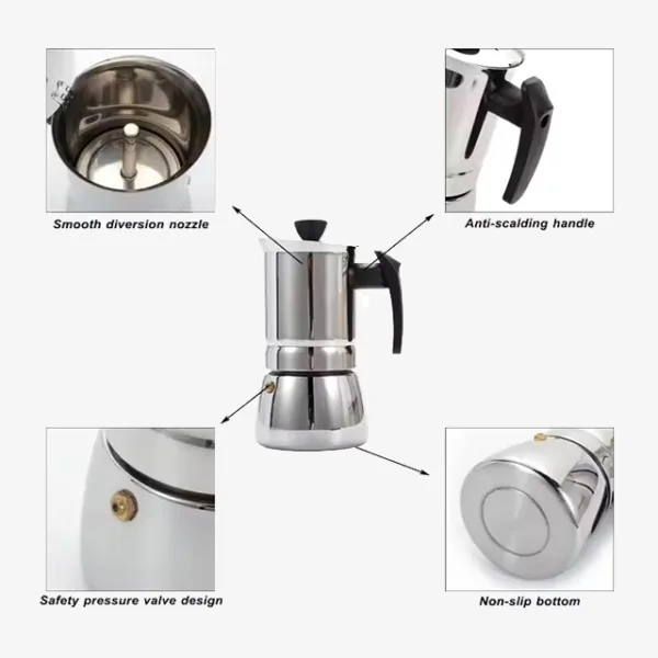 Stainless Steel Stovetop Espresso Maker - Classic Moka Pot for Camping & Outdoor Brewing