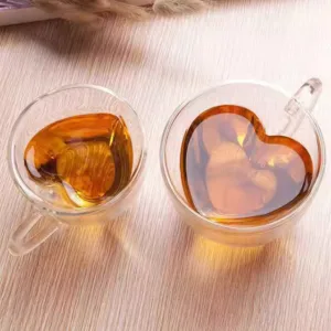 Heart Love Shaped Double Wall Glass Mug – Double Layer Love Heart Tea, Milk, Lemon Juice Cup