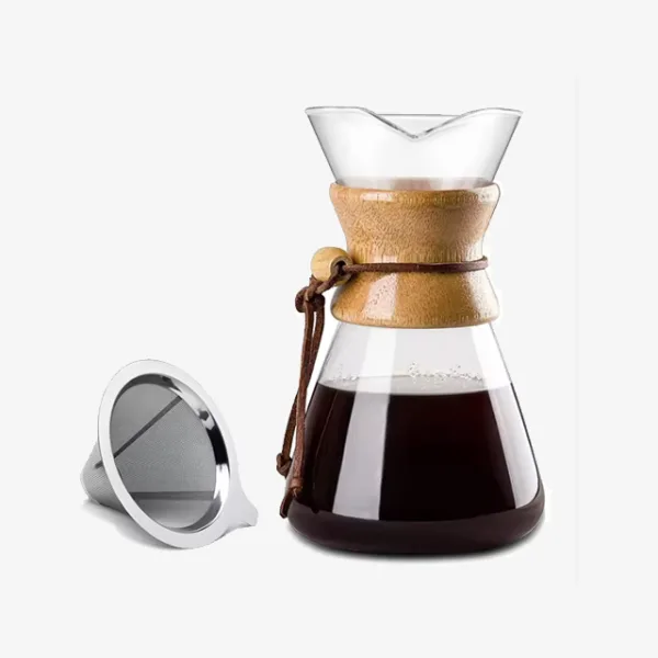 8-Cup Drip Coffee Maker - High Heat Resistant Glass with Double Layer Stainless Steel Filter for Rich Brew