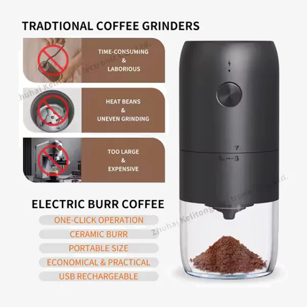 High-Quality Small Conical Burr Automatic Espresso Grinder - Lithium USB Electric Coffee Grinder for Precision Grinding