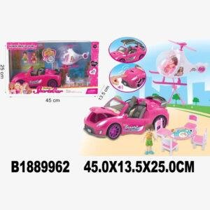 Pink Car and Helicopter With Mini Figures