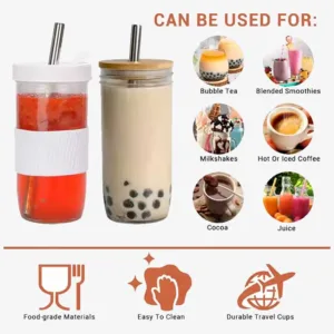 Luxury Custom Arabic Keep Reusable Glass Coffee Tumbler with Straw & Bamboo Lids - Modern Design