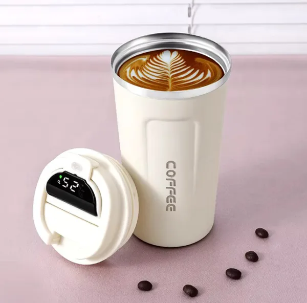 Smart Temperature Display Stainless Steel Coffee Cup – Double Wall Travel Mug with Lid for Office & Travel