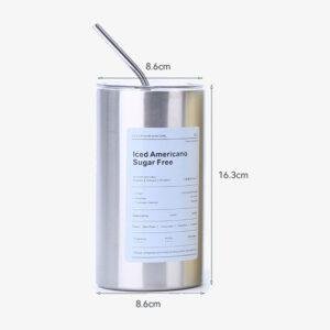 Stainless Steel Double Wall Insulated Iced Americano Tumbler - Sugar-Free Ice Coffee Cup with Straw Lid