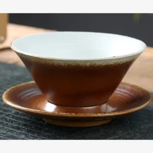 Vintage Kiln Reactive Funnel Ceramic Retro Coffee Latte Cup with Saucer - Antique Coarse Pottery Tea Cup