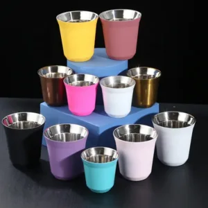 Mini Double Wall Metal Coffee Cup Set - Stainless Steel Gift Cups at Low Prices