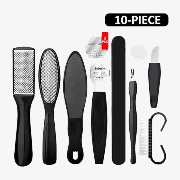 10-in-1 Pedicure Set - Stainless Steel Double-Sided Foot Scrubbing Brush, Callus Remover & Exfoliator for Smooth Feet - Peeling & Foot Care Pedal Stone