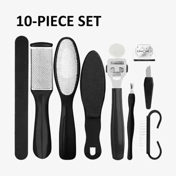 10-in-1 Pedicure Set - Stainless Steel Double-Sided Foot Scrubbing Brush, Callus Remover & Exfoliator for Smooth Feet - Peeling & Foot Care Pedal Stone