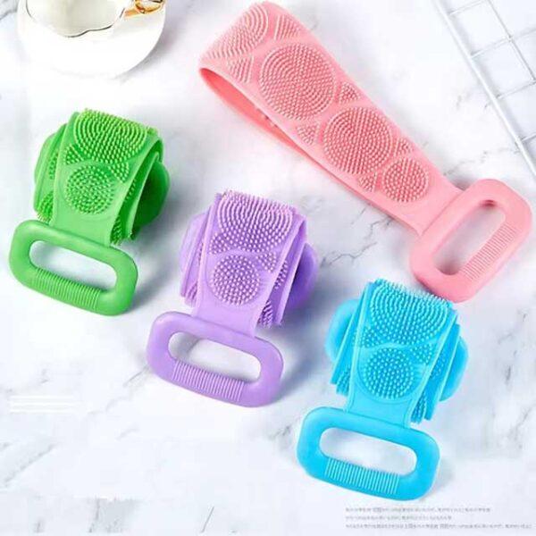 1pc Silicone Body Scrubber Bath Brush – Exfoliating Shower Belt, Back Scrub Cleaner Strap for Body, Bathroom Accessories