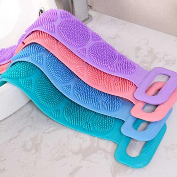 1pc Silicone Body Scrubber Bath Brush – Exfoliating Shower Belt, Back Scrub Cleaner Strap for Body, Bathroom Accessories