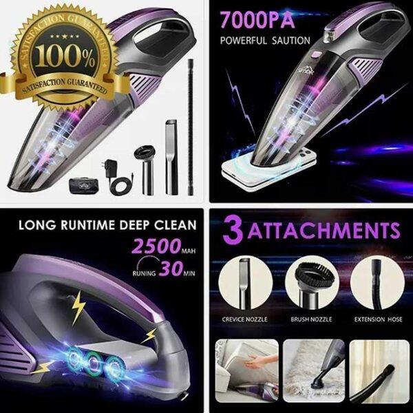 Handheld Cordless Vacuum Cleaner – Car Vacuum with LED Light, Quick Rechargeable 2500mAh, Powerful & Portable for Home and Auto Cleaning
