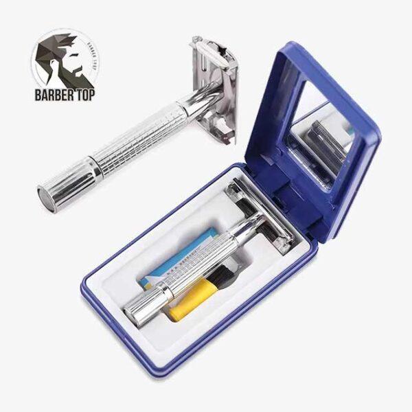 Double Edge Beard Hair Shaver Set – Men's Traditional Classic Razor, Stainless Steel Safety Beard Trimmer with Blades & Box for Precision Shaving