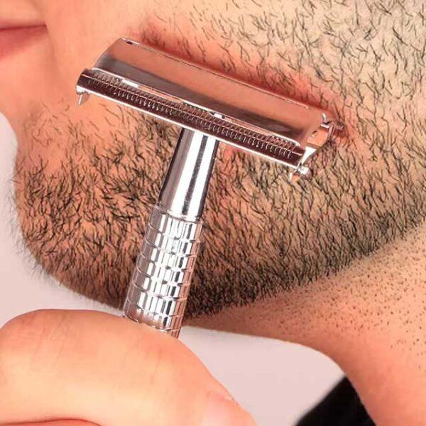 Double Edge Beard Hair Shaver Set – Men's Traditional Classic Razor, Stainless Steel Safety Beard Trimmer with Blades & Box for Precision Shaving
