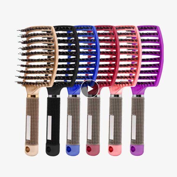 Hair Brush Detangling Comb – Bristle & Nylon Wet Brush for Curly Hair, Women’s Massage Comb, Salon Styling Tool