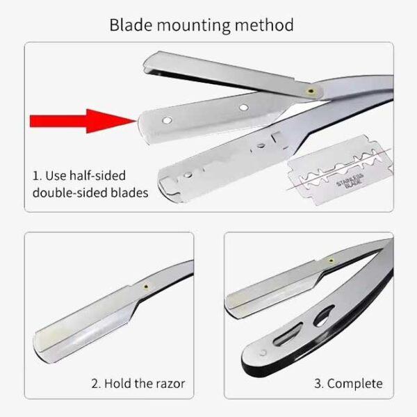 Men's Professional Barber Razor – Straight Edge Stainless Steel Folding Shaver with Blade for Manual Shaving