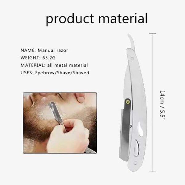 Men's Professional Barber Razor – Straight Edge Stainless Steel Folding Shaver with Blade for Manual Shaving