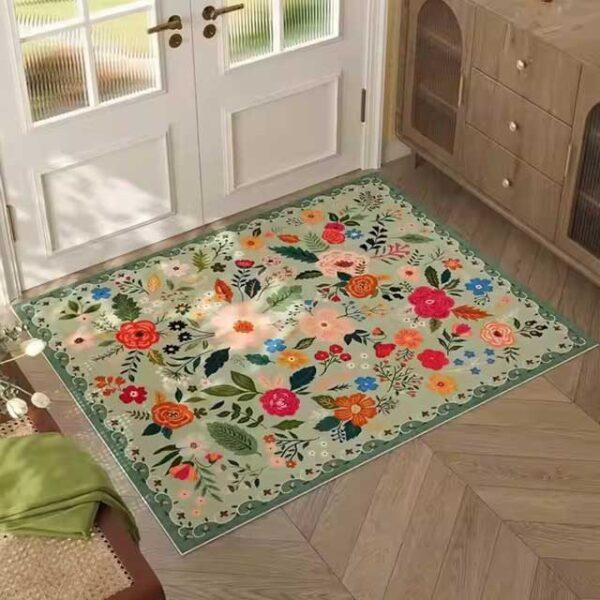 Retro Floral Entrance Doormat Rug – Absorbent Anti-Slip Bath Mat for Bathroom, Hallway, Kitchen, Home & Office Floor Decor Carpet