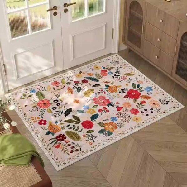 Retro Floral Entrance Doormat Rug – Absorbent Anti-Slip Bath Mat for Bathroom, Hallway, Kitchen, Home & Office Floor Decor Carpet