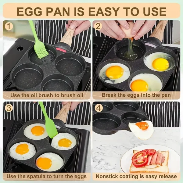 4-Hole Non-Stick Frying Pan – Maifan Stone Egg & Pancake Cooker for Even Heating & Easy Cooking