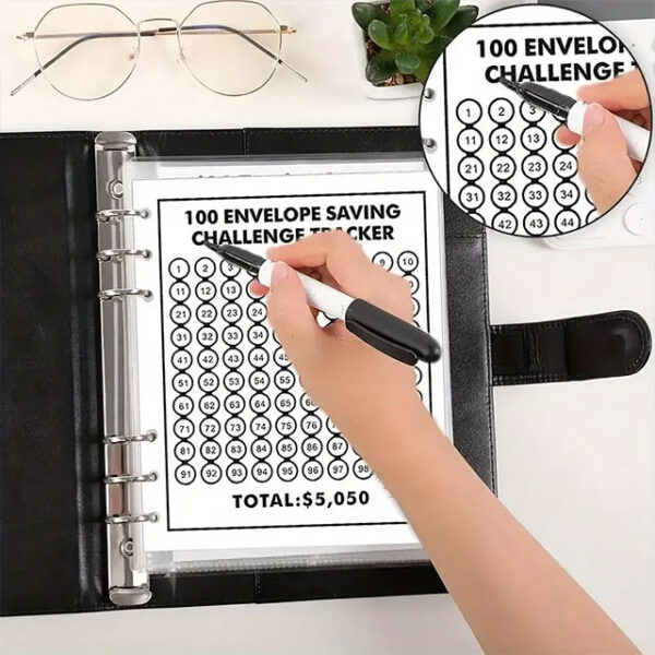 100 Envelope Challenge Binder – Fun & Easy Way to Save $5,050 – Budget Binder with Cash Notebook, 25 Inner Pages & 1 Digital Page for Money-Saving