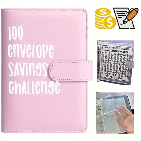 100 Envelope Challenge Binder – Fun & Easy Way to Save $5,050 – Budget Binder with Cash Notebook, 25 Inner Pages & 1 Digital Page for Money-Saving