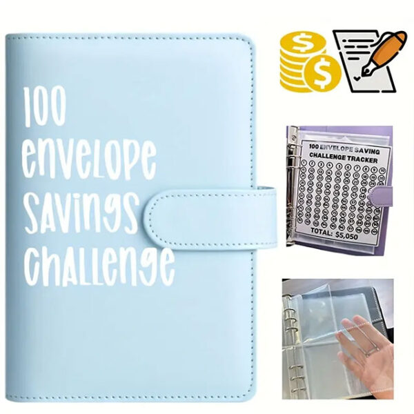 100 Envelope Challenge Binder – Fun & Easy Way to Save $5,050 – Budget Binder with Cash Notebook, 25 Inner Pages & 1 Digital Page for Money-Saving