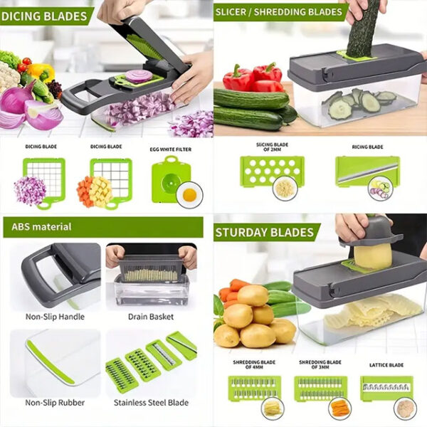 15-in-1 Vegetable Chopper & Slicer Set – Multifunctional Food Cutter, Grater & Onion Mincer with Container & Interchangeable Blades – Essential Kitchen Gadget