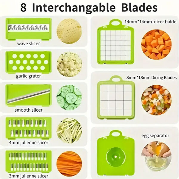 15-in-1 Vegetable Chopper & Slicer Set – Multifunctional Food Cutter, Grater & Onion Mincer with Container & Interchangeable Blades – Essential Kitchen Gadget