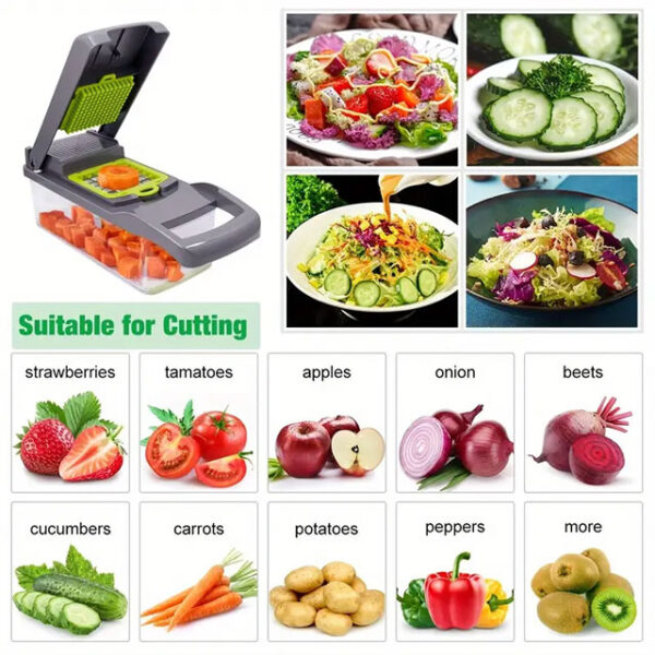15-in-1 Vegetable Chopper & Slicer Set – Multifunctional Food Cutter, Grater & Onion Mincer with Container & Interchangeable Blades – Essential Kitchen Gadget