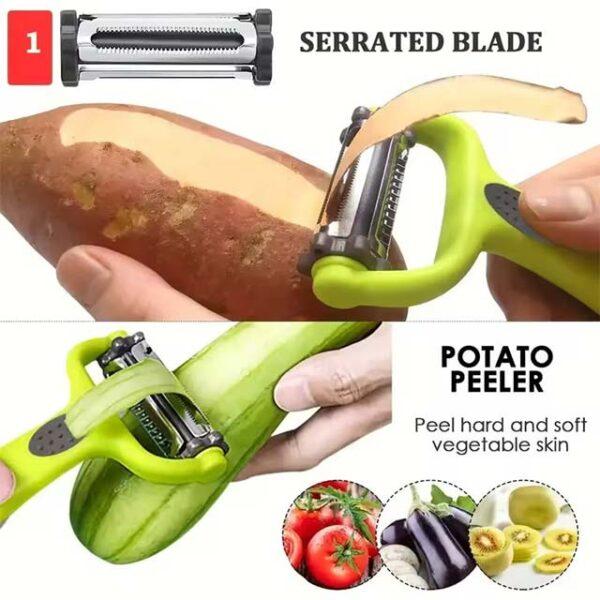 3-in-1 Stainless Steel Peeler – Rotary Potato, Vegetable & Fruit Slicer, Shredder & Cutter