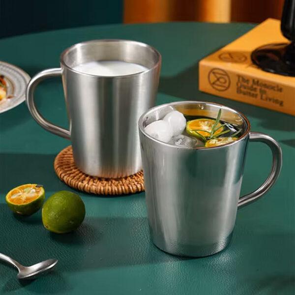 300ml 304 Stainless Steel Double-Layer Mug – Heat-Insulated Coffee, Water & Beer Cup