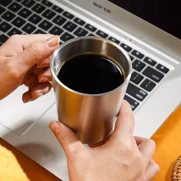 300ml 304 Stainless Steel Double-Layer Mug – Heat-Insulated Coffee, Water & Beer Cup