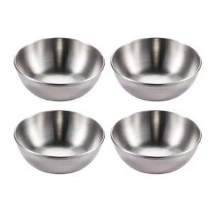 4Pcs Stainless Steel Golden/Silver Sauce Dishes – Appetizer & Seasoning Serving Tray Set for Kitchen & Tableware