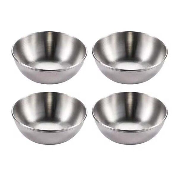 4Pcs Stainless Steel Golden/Silver Sauce Dishes – Appetizer & Seasoning Serving Tray Set for Kitchen & Tableware