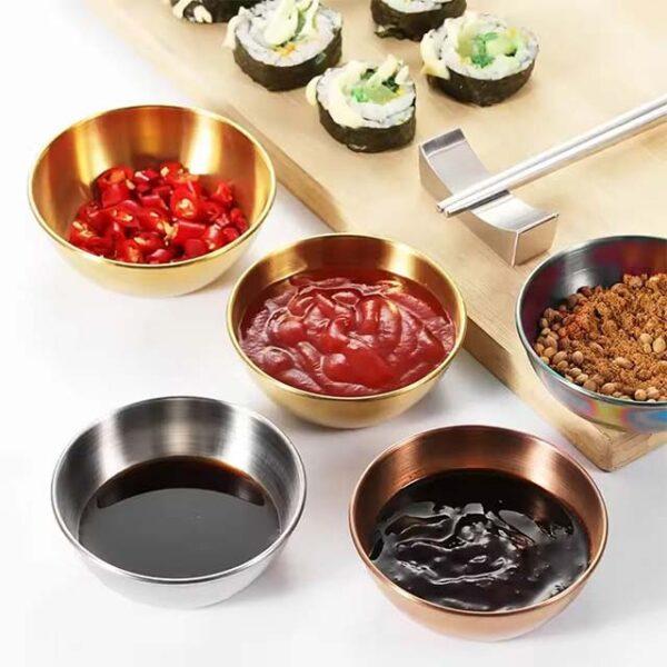 4Pcs Stainless Steel Golden/Silver Sauce Dishes – Appetizer & Seasoning Serving Tray Set for Kitchen & Tableware