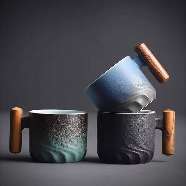80ML Handmade Ceramic Coffee Cup – Office Tea Mug with Filter & Wooden Handle, Perfect Birthday Gift