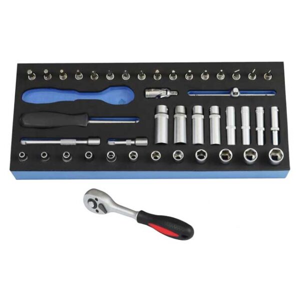 ADB Tool Insert 22208 - 42-Piece 1/4 Inch Workshop Trolley Insert Socket Set - Workbench Tool